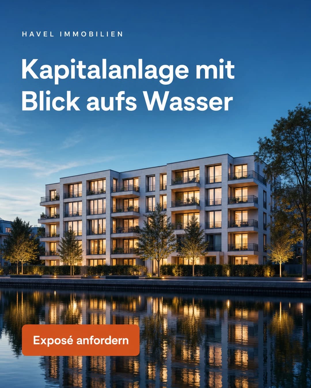 Beispiel-Anzeige einer fiktiven Immobilienfirma: Kapitalanlage mit Blick aufs Wasser