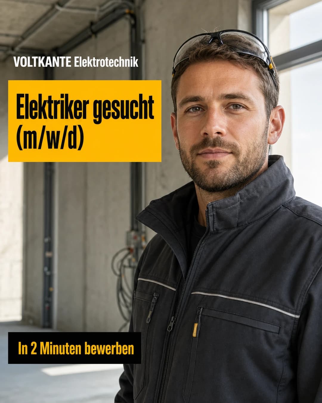 Beispiel-Anzeige einer fiktiven Elektrofirma: Elektriker gesucht (m/w/d)