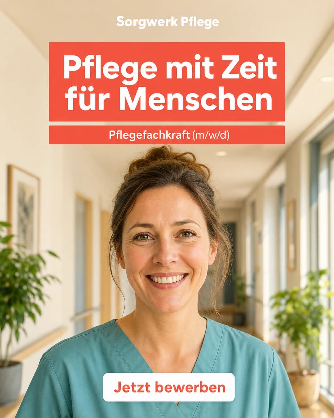 Beispiel-Anzeige einer fiktiven Pflegeeinrichtung: Pflege mit Zeit für Menschen